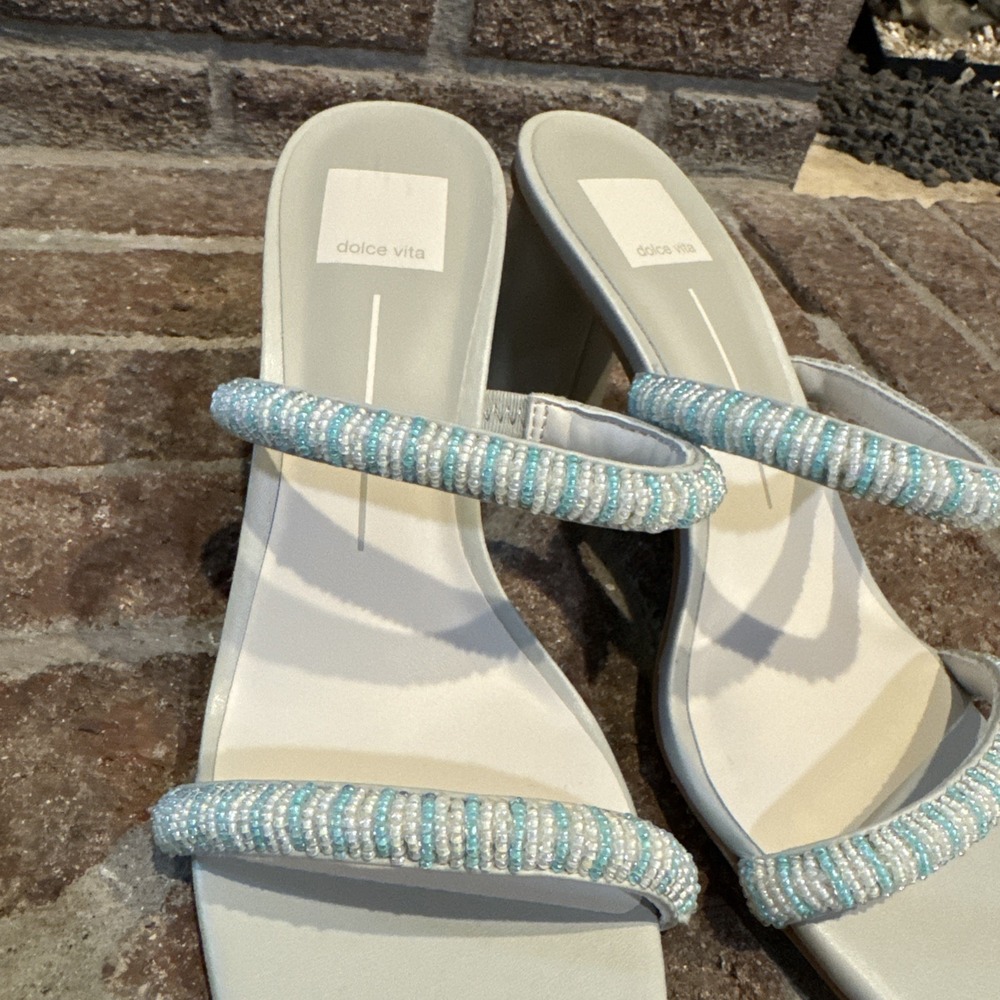 Dolce Vita Womens Nolah Beaded Sandals Mint Multi Leather Block Heel Slides 8.5 - Picture 8 of 15